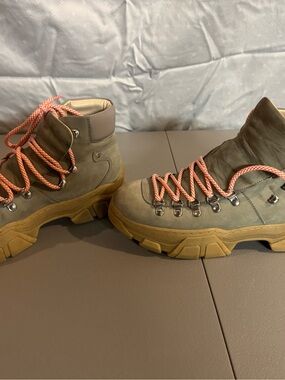 Women’s Olive Lace-Up Hiking Boots with Coral Laces